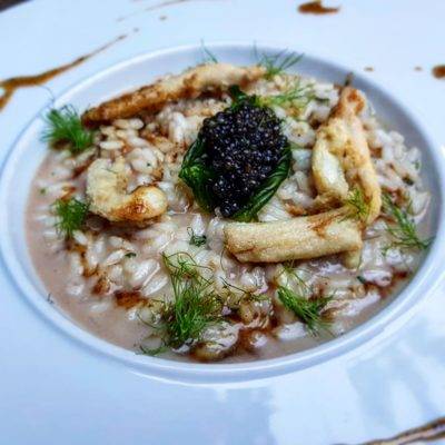 Risotto Cascina Salera, midollo in due consistenze e caviale Calvisius