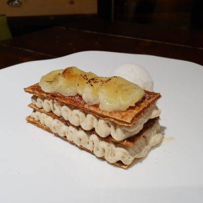 ROGER COULON - Millefoglie caramellata con crema alla banana e sorbetto al lime caraibico